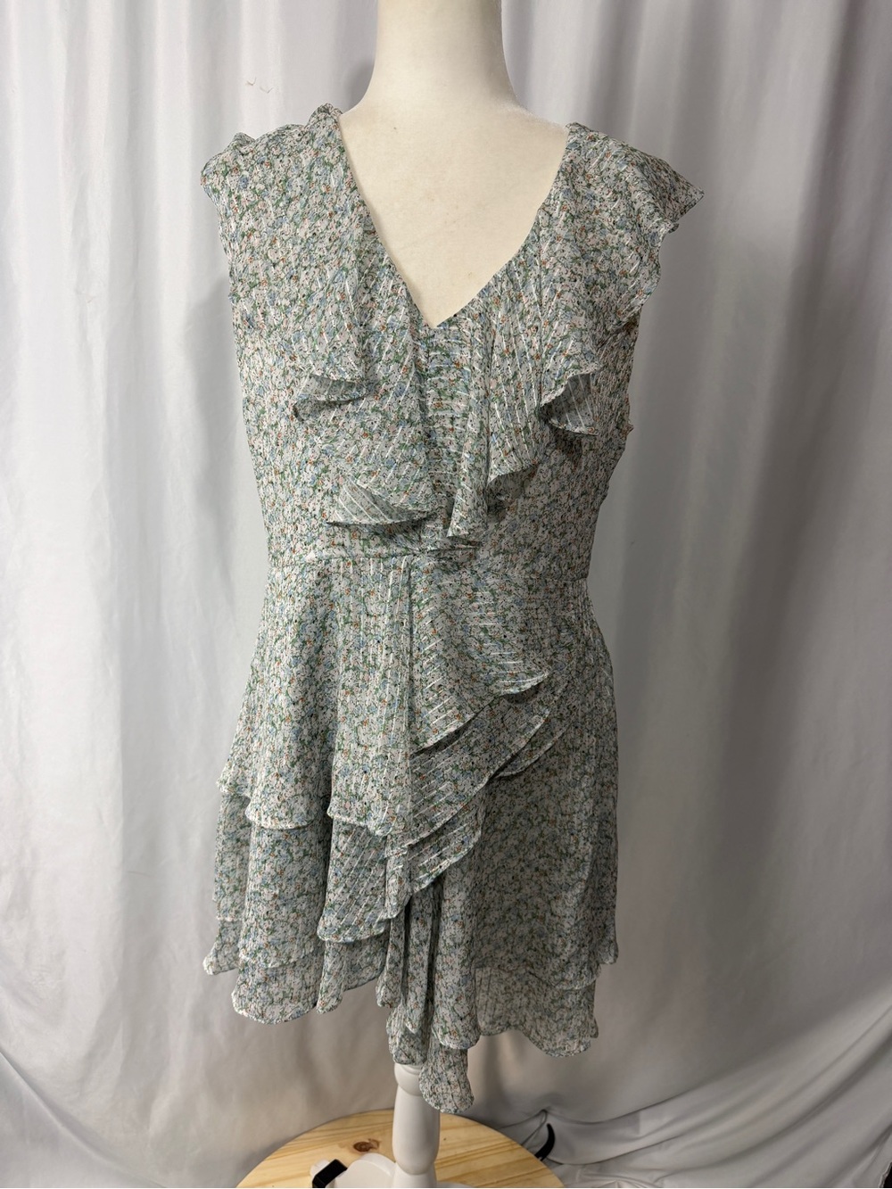 Bardot Bloom Green Floral Flutter Ruffle Dress Coquette Aesthetic Sz 12
